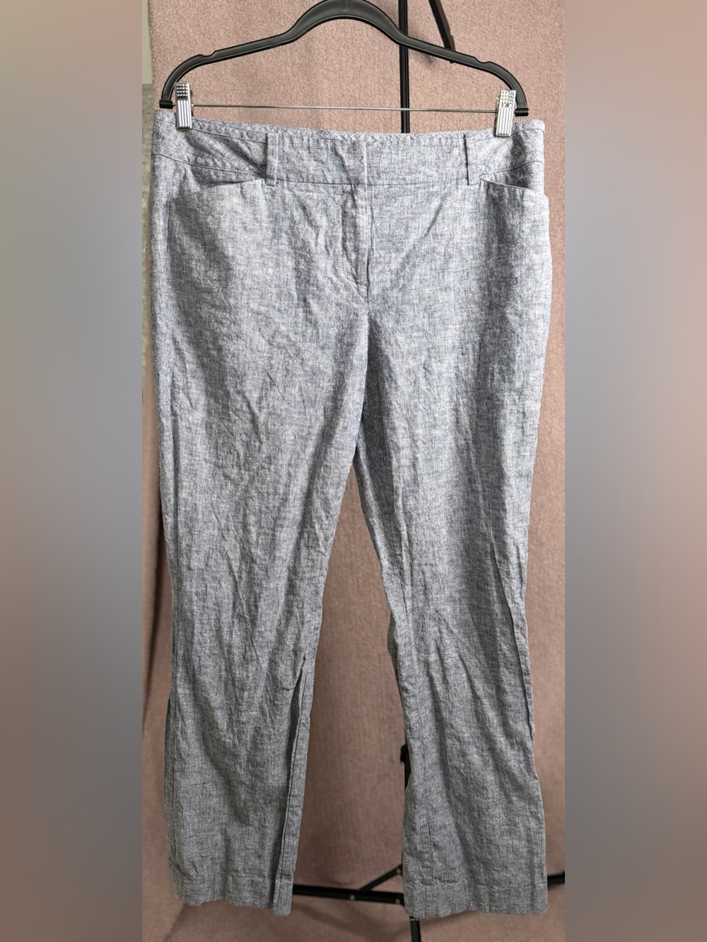New York & Company 7th Avenue Size 12 Gray Linen Blend Cropped Pants